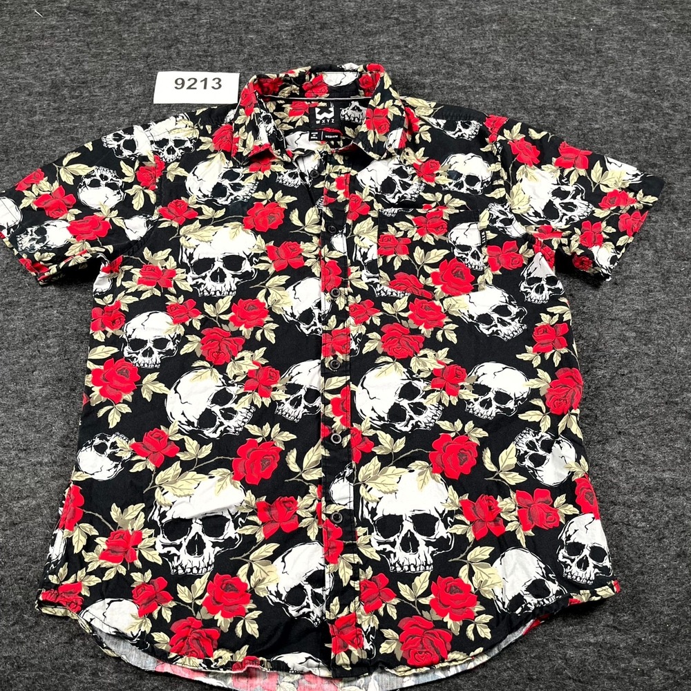 WXYZ Shirt Mens Medium Multicolor‎ Skull Floral Cotton Collared Button Up Casual